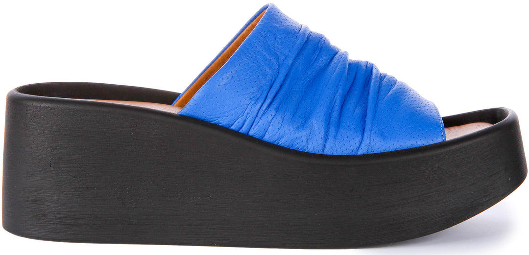 Hila Wedge Flatform Sandals In Blue Leather