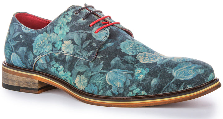 Ben In Blue Floral Suede Oxford Shoes