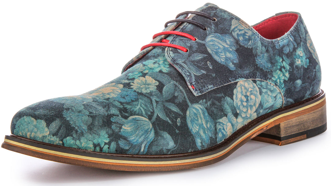 Ben In Blue Floral Suede Oxford Shoes