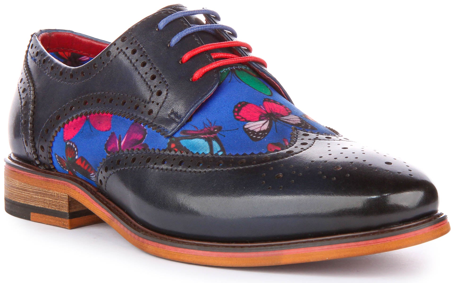 JUSTINREESS Womens Blue Leather Butterfly Print Brogues Shoes – Justin ...