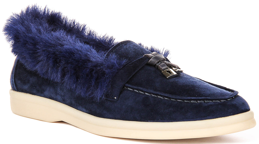 Elodie In Blue Fur Lined loafer