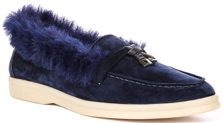 Elodie In Blue Fur Lined loafer
