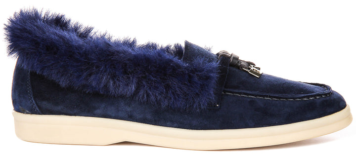 Elodie In Blue Fur Lined loafer