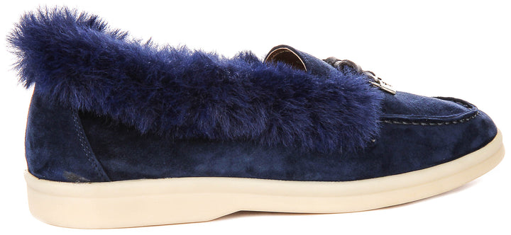 Elodie In Blue Fur Lined loafer