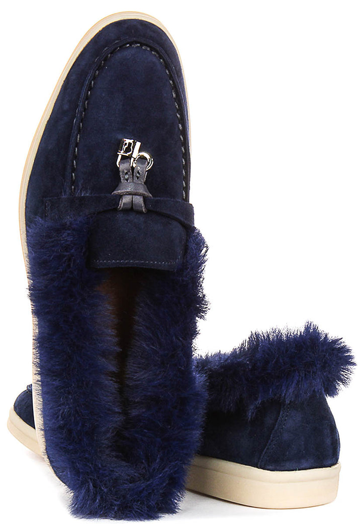 Elodie In Blue Fur Lined loafer