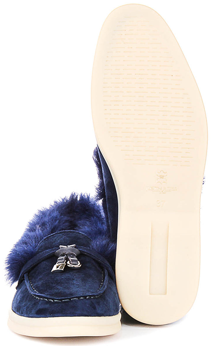 Elodie In Blue Fur Lined loafer