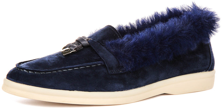 Elodie In Blue Fur Lined loafer