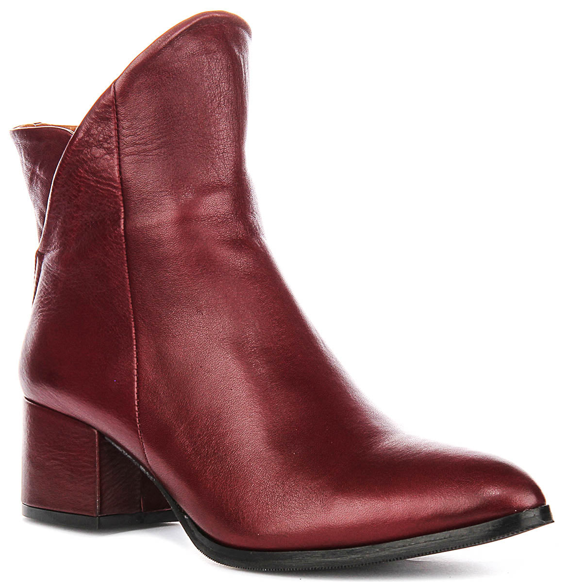 Justin Reess Bonny Womens Short Leather Boots In Bordo Pointed Block Heel