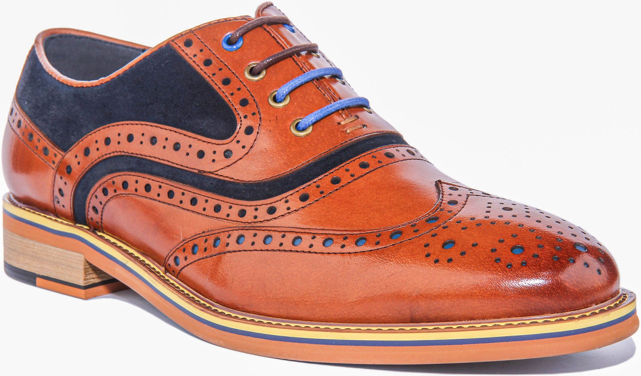Bryan in brown mens suede and leather wingtip brogue shoes by Justinreess England