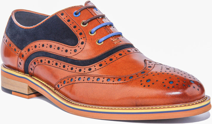 Bryan Lace Up Leather & Suede Brogue In Brown