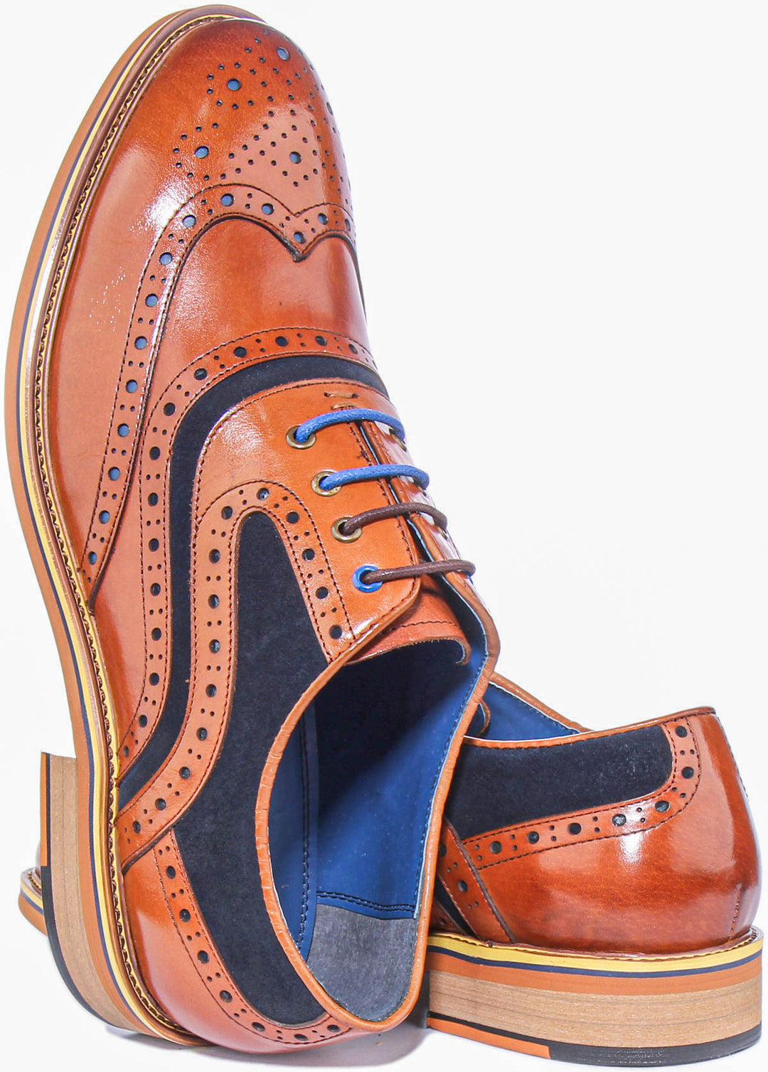 Bryan Lace Up Leather & Suede Brogue In Brown