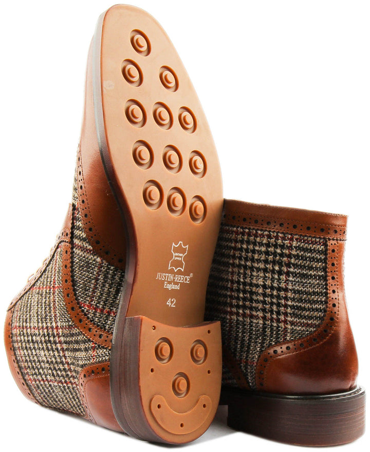 Alvin Lace Up Leather & Tweed Boot In Brown