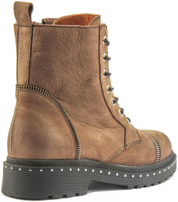 Charlotte Lace Up Military Boot In Brown
