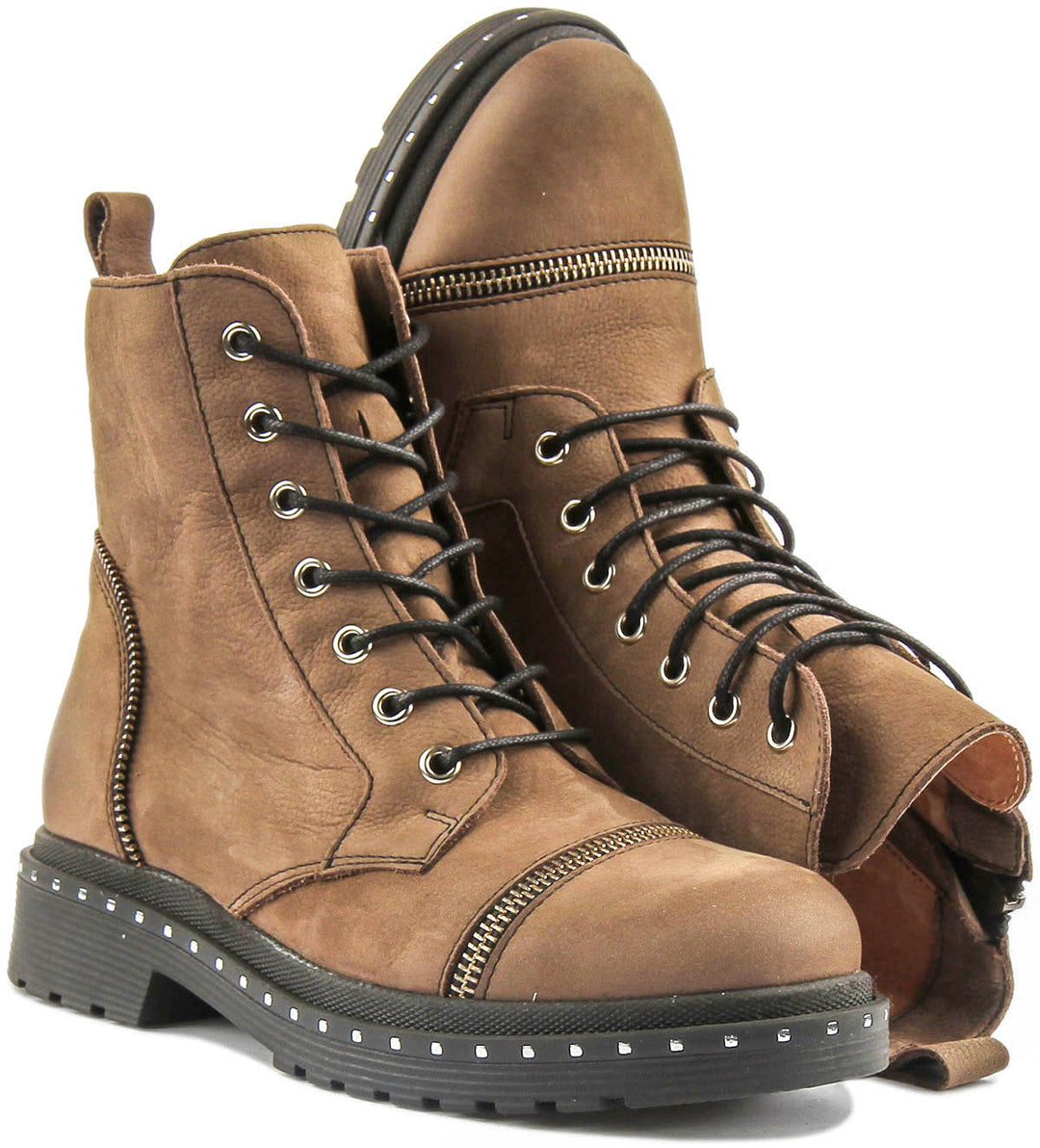 Charlotte Lace Up Military Boot In Brown