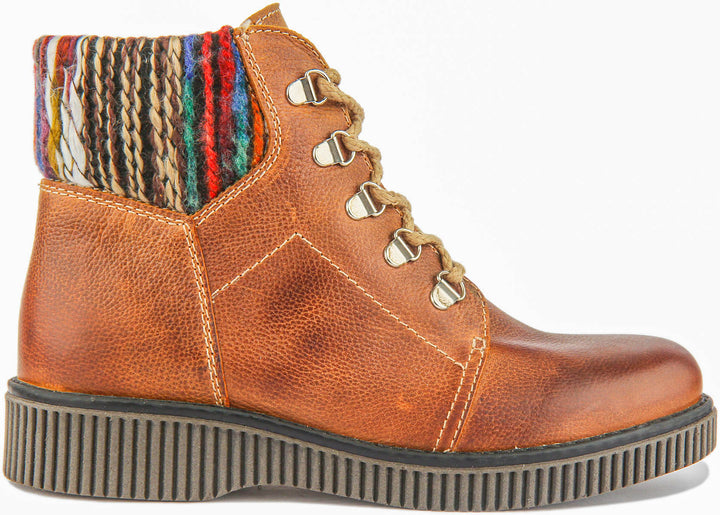 Grace Warm Lace Up Boot With Sock Collar In Brown