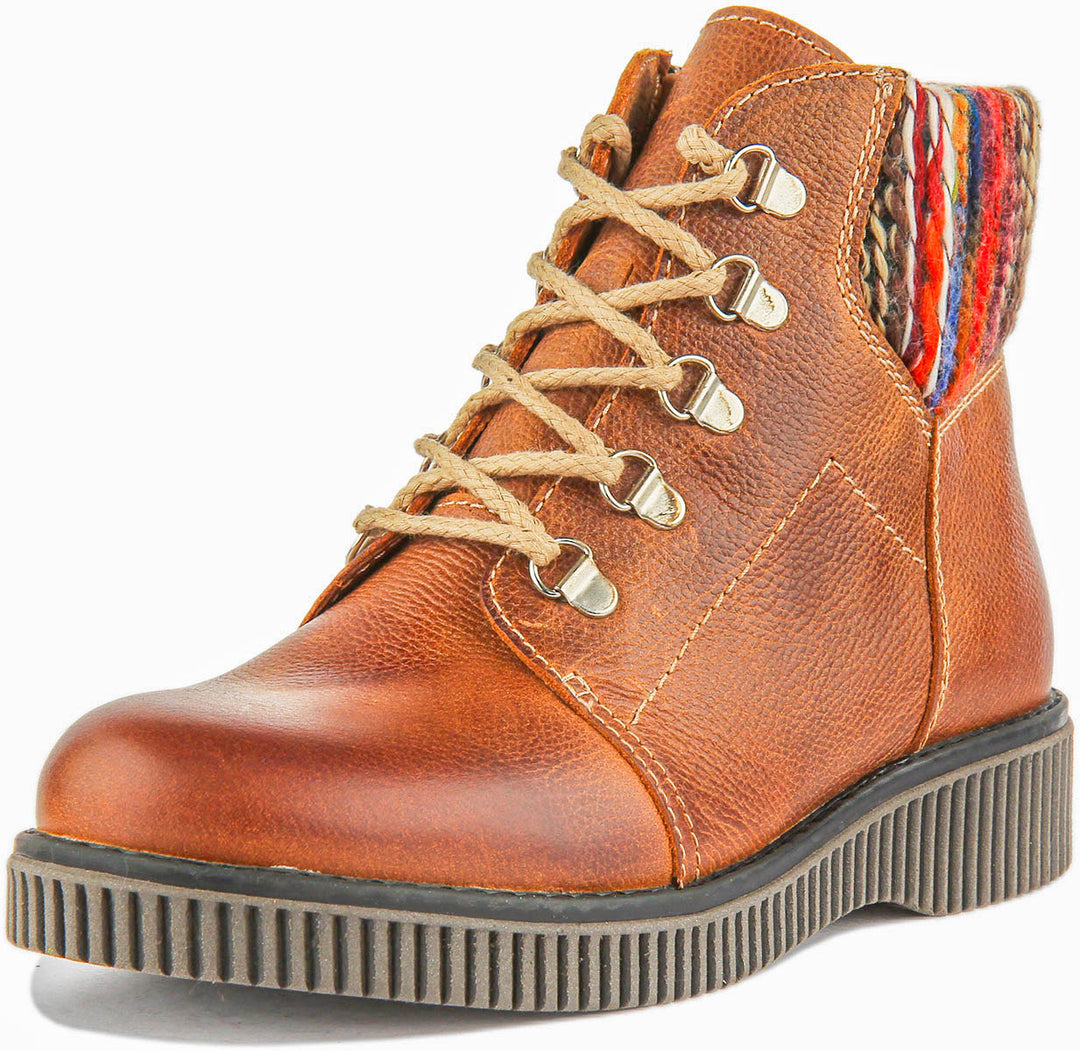 Grace Warm Lace Up Boot With Sock Collar In Brown