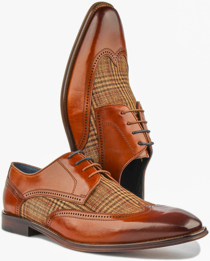 Curtis Two Tone Leather & Fabric Shoe In Brown