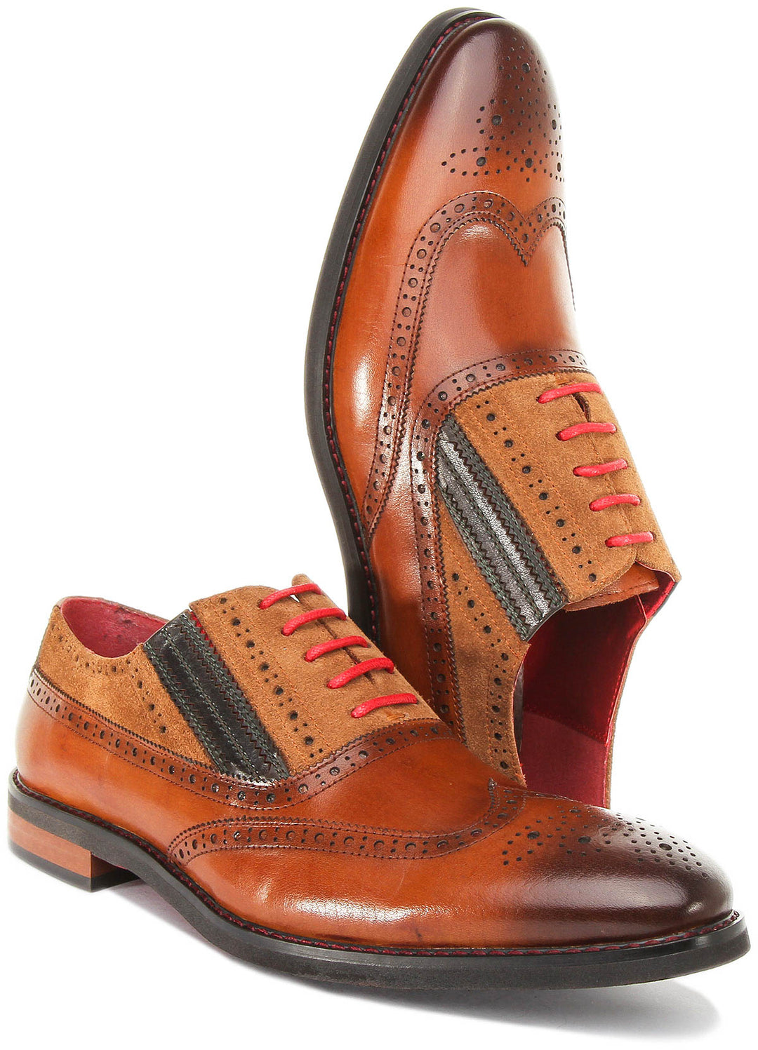 Jake Lace Up Leather Brogue In Brown