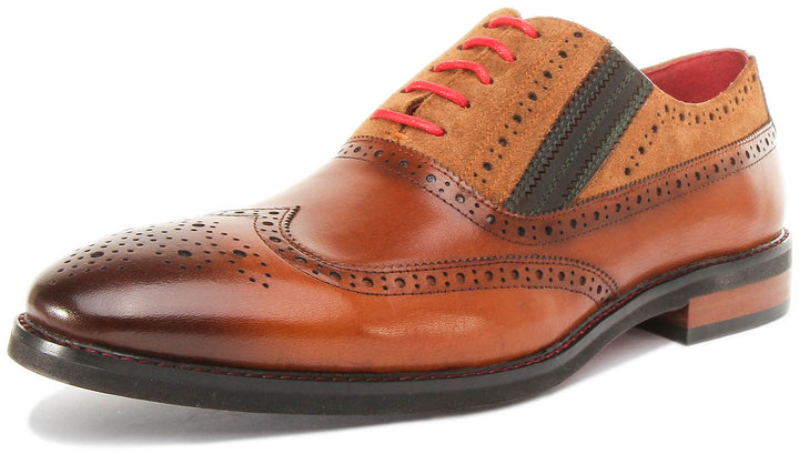 Jake Lace Up Leather Brogue In Brown