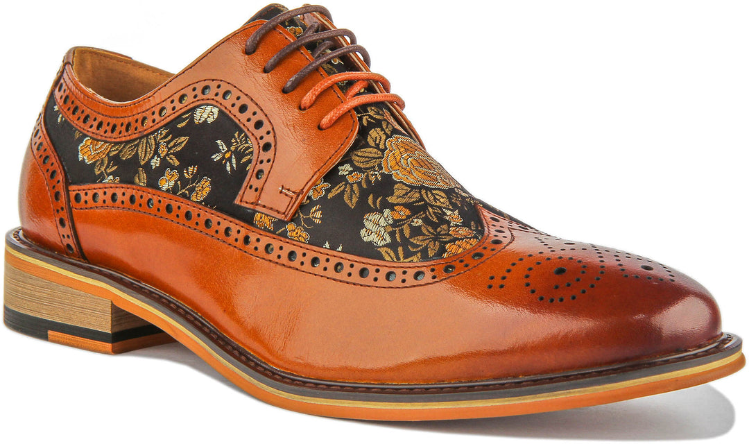 Ross Brogue Shoes In Brown Floral