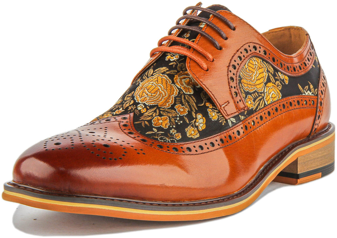 Ross Brogue Shoes In Brown Floral
