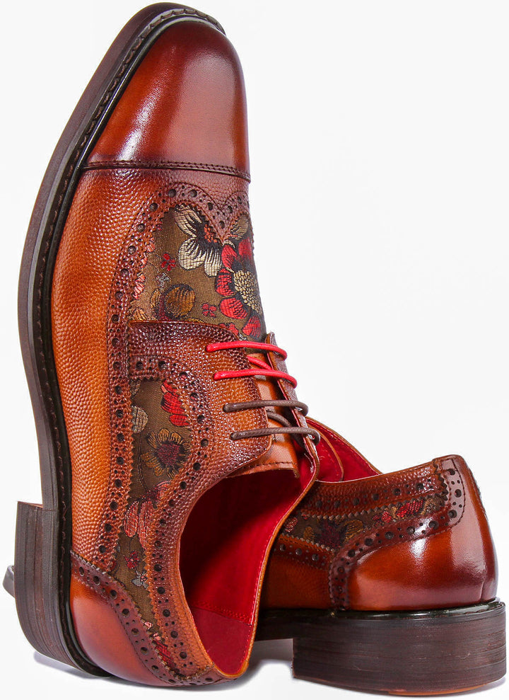 Zander Floral Brogues In Brown