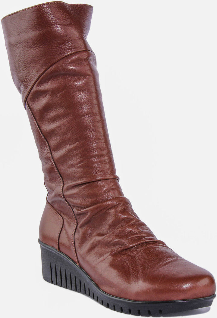 Natalie Soft Leather Boots In Brown