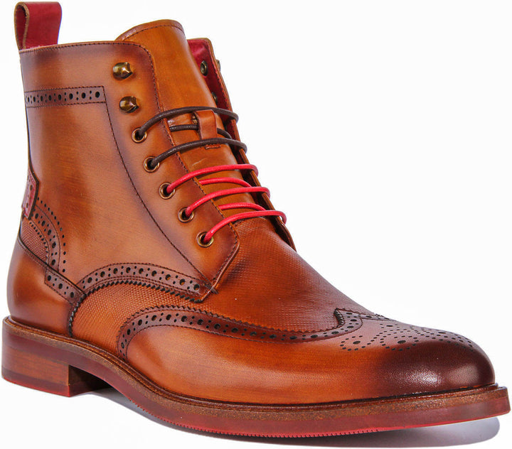 Cameron Lace up Brogue Ankle Boots In Brown