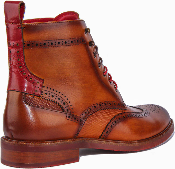Cameron Lace up Brogue Ankle Boots In Brown