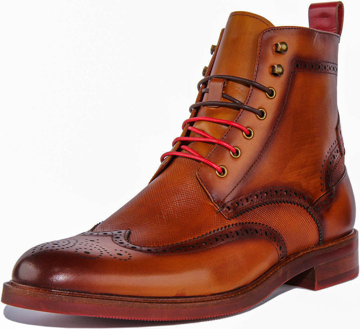 Cameron Lace up Brogue Ankle Boots In Brown