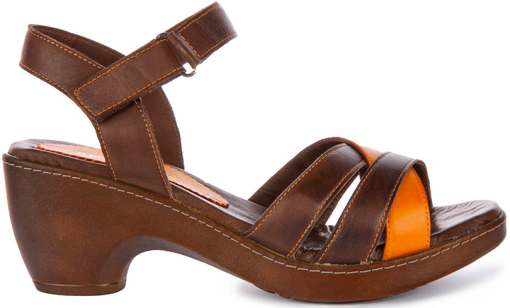 Zayla Low Heel Open Toe Sandals In Brown Leather