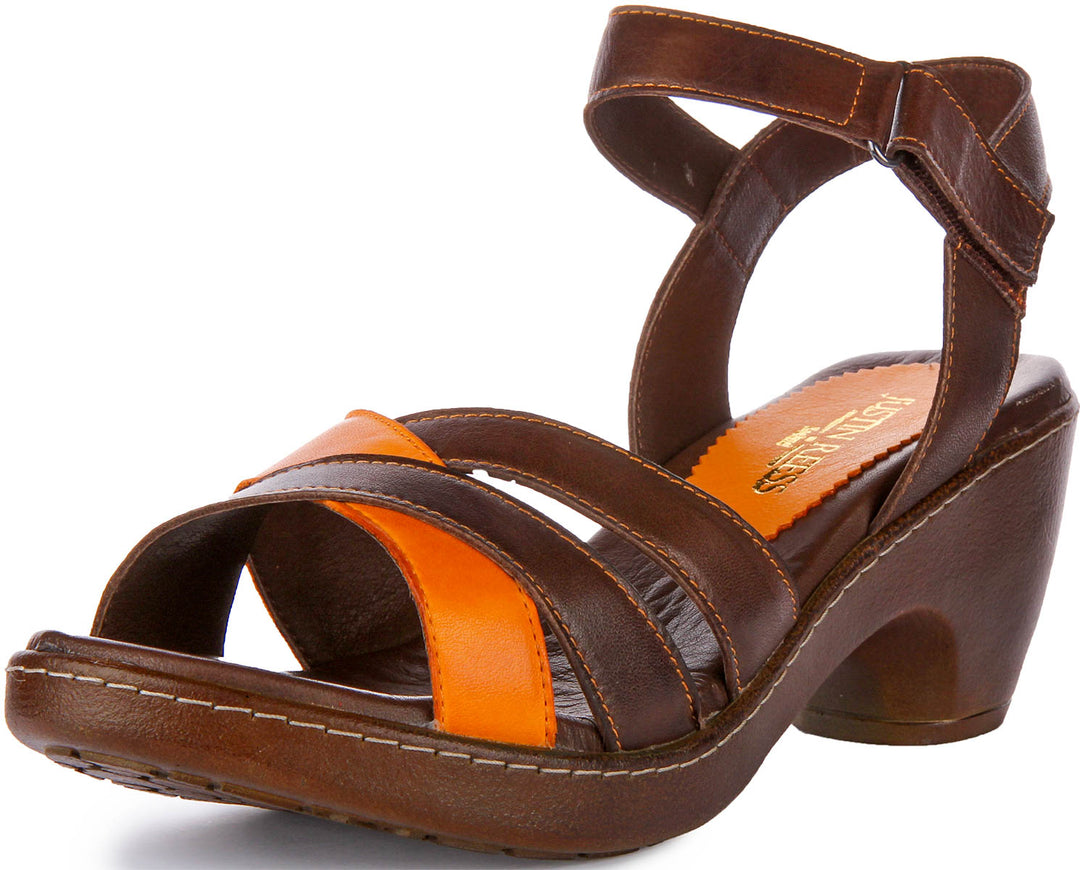 Zayla Low Heel Open Toe Sandals In Brown Leather