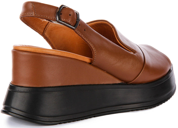 Lucia Wedge Sandal In Brown Leather