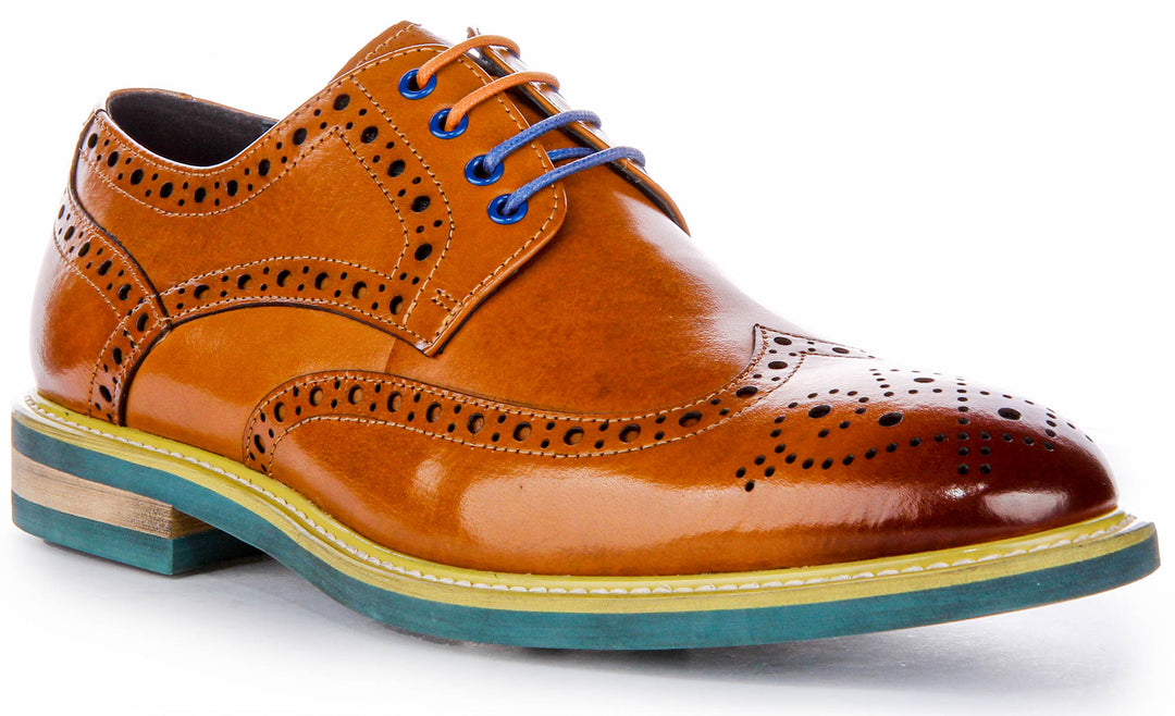 JUSTINREESS James In Brown | Lace Up Brogue Shoe Blue Sole JUSTINREESS James In Brown | Lace Up Brogue Shoe Blue Sole