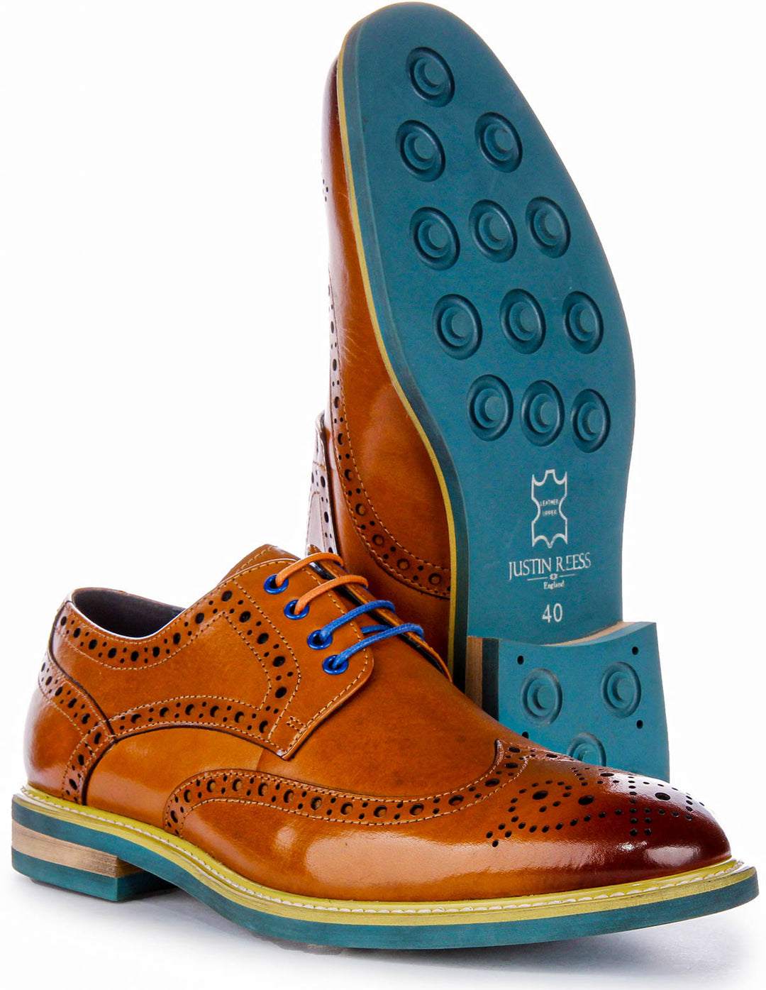 JUSTINREESS James In Brown | Lace Up Brogue Shoe Blue Sole Justin Reess JUSTINREESS James In Brown | Lace Up Brogue Shoe Blue Sole Justin Reess