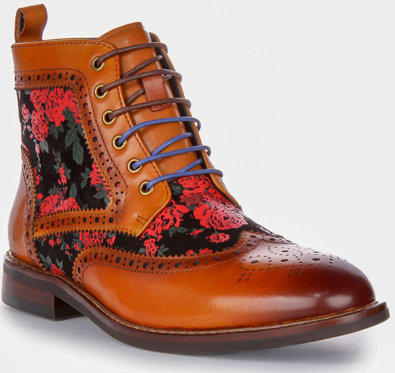 JUSTINREESS Womens Lace up Brown Leather Floral Brogues Boots – Justin ...