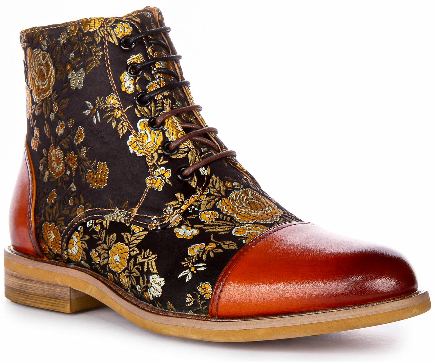JUSTINREESS Womens Lace up Tan Floral Print Lace up Boots – Justin Reess