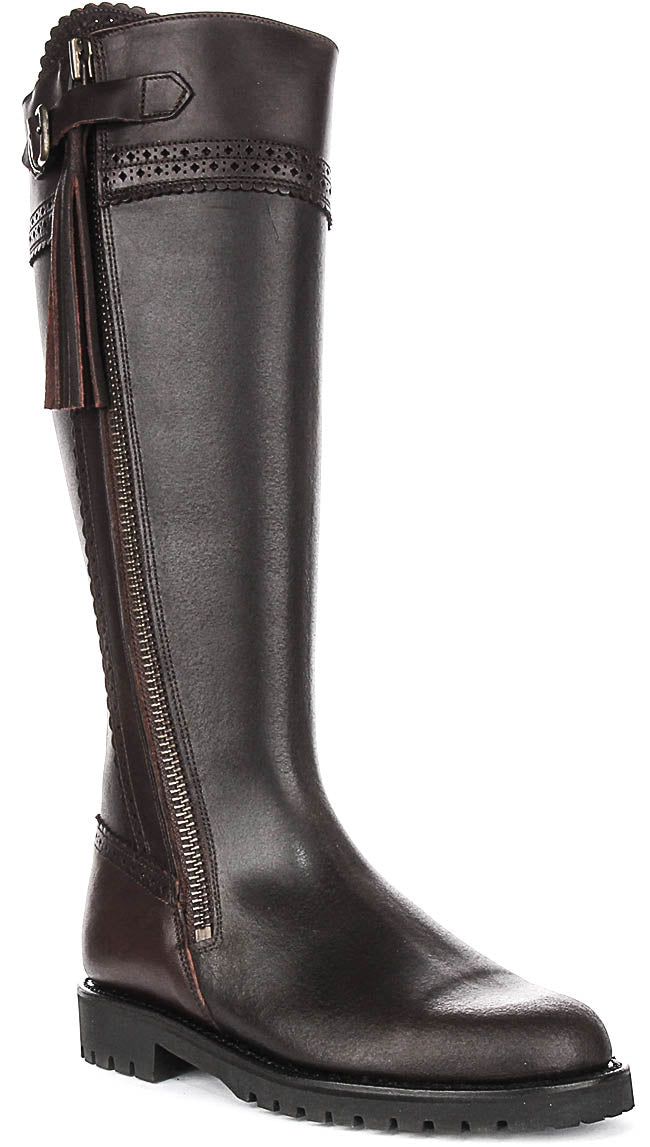 Valentina Leather Knee High Boot In Brown