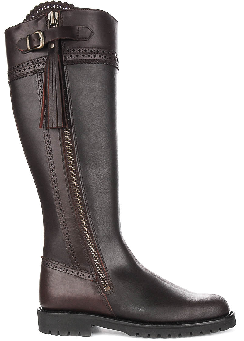 Valentina Leather Knee High Boot In Brown