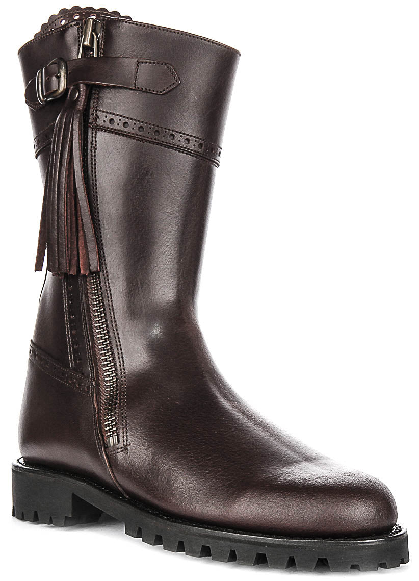 Valentina Short Mid Calf Boots In Brown