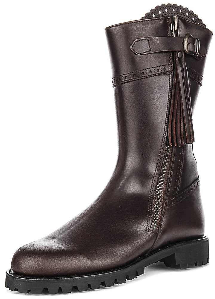 Valentina Short Mid Calf Boots In Brown