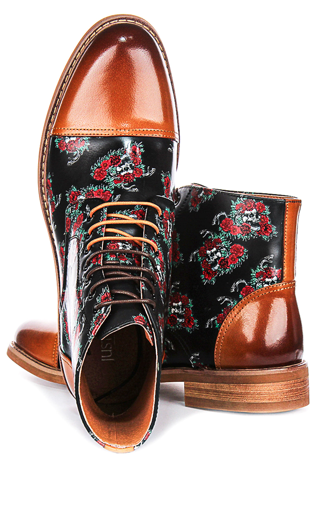 Adam Skull Rose Ankle Boots In Brown