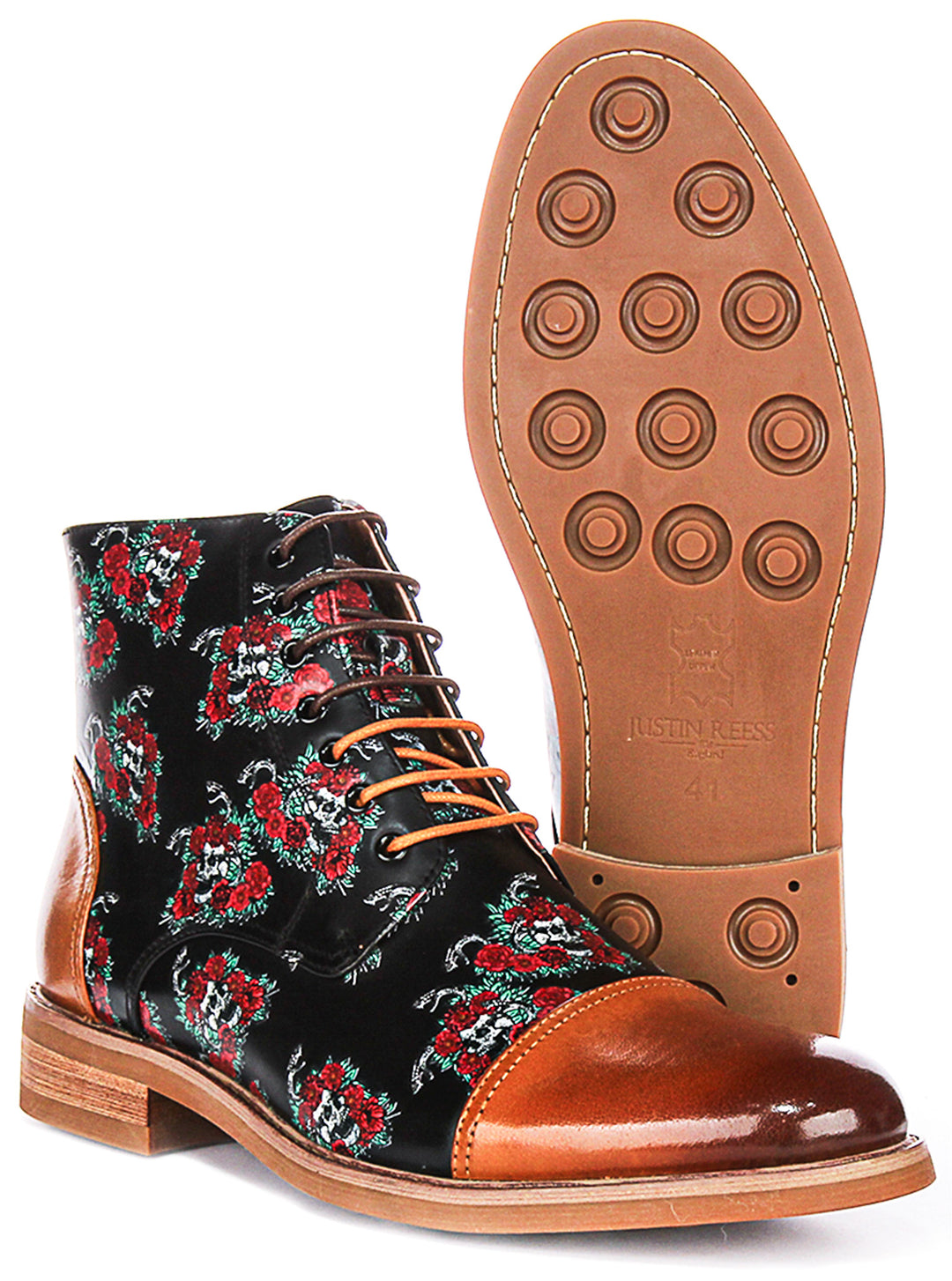 Adam Skull Rose Ankle Boots In Brown