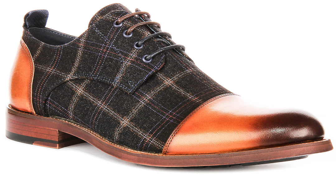 Oden In Brown Check Oxford Shoes
