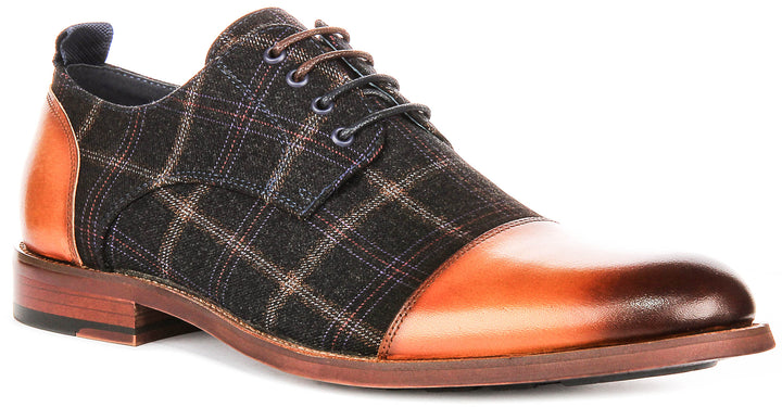 Oden In Brown Check Oxford Shoes