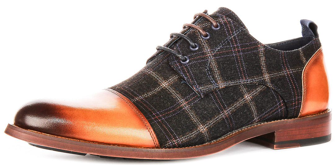Oden In Brown Check Oxford Shoes