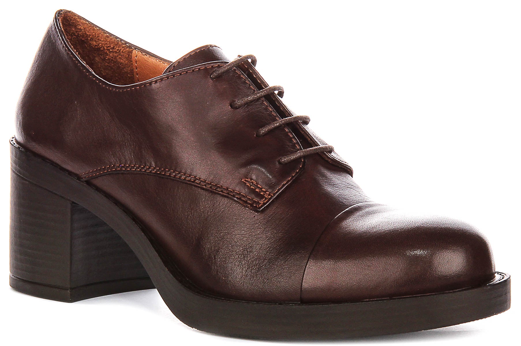 Justin Reess Womens Lace up Oxford Heel Shoes Brown Leather