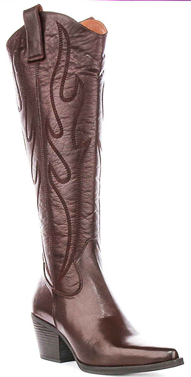 Willa Knee High Cowboy Boot In Brown
