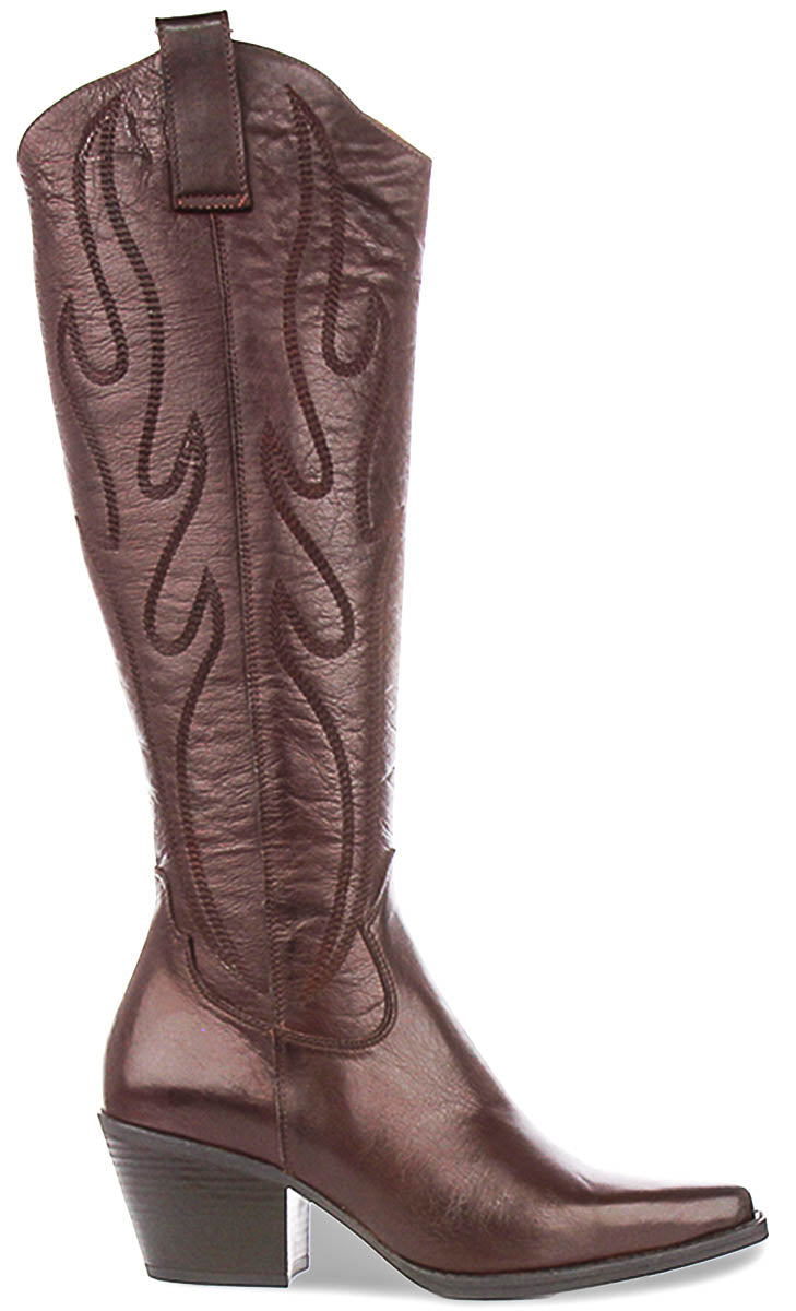 Willa Knee High Cowboy Boot In Brown