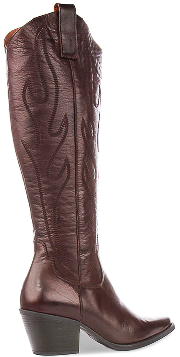 Willa Knee High Cowboy Boot In Brown